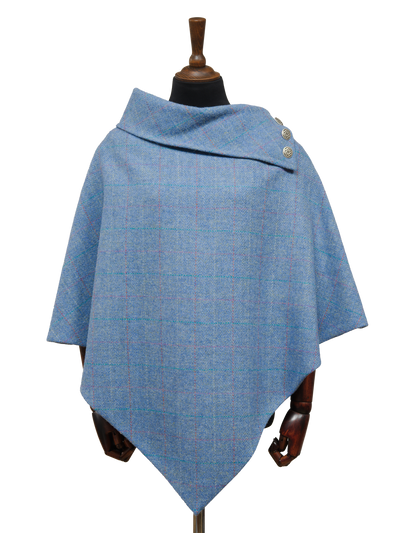 Harris Tweed Ladies Celtic Cape Sky Windowpane