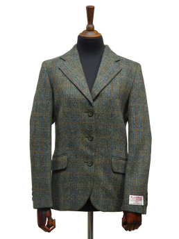 Harris Tweed Ladies Fitted Jacket Green Herringbone With Overcheck