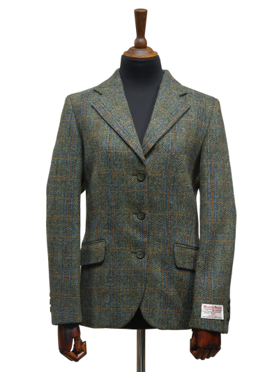 Harris Tweed Ladies Fitted Jacket Green Herringbone With Overcheck