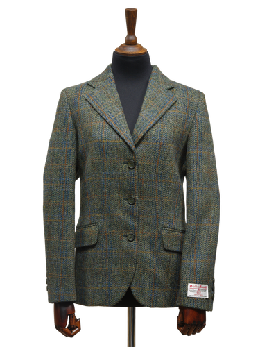 Harris Tweed Ladies Fitted Jacket - Green Herringbone With Overcheck