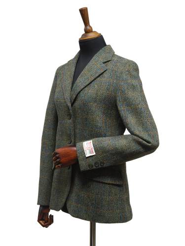 Harris Tweed Ladies Fitted Jacket - Green Herringbone With Overcheck
