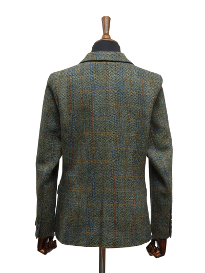 Harris Tweed Ladies Fitted Jacket Green Herringbone With Overcheck