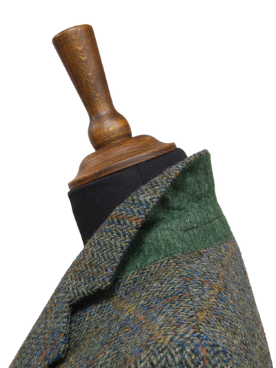 Harris Tweed Ladies Fitted Jacket Green Herringbone With Overcheck