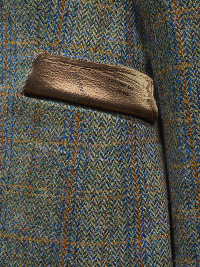 Harris Tweed Ladies Fitted Jacket Green Herringbone With Overcheck