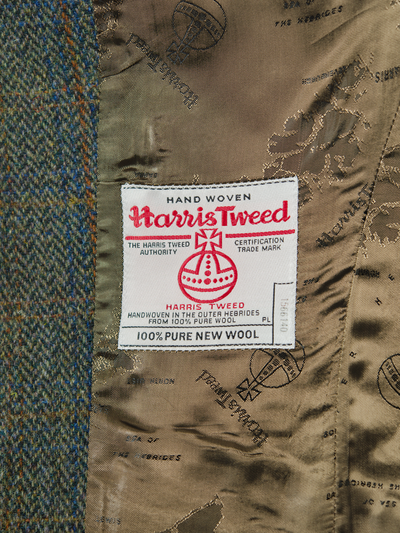 Harris Tweed Ladies Fitted Jacket Green Herringbone With Overcheck