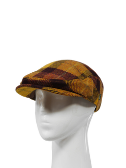 Harris Tweed Ladies Flat Cap Wine Gold Check (HH)