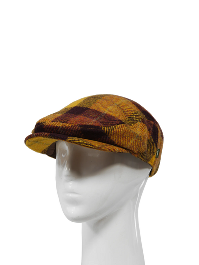 Harris Tweed Ladies Flat Cap Wine Gold Check (HH)