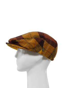 Harris Tweed Ladies Flat Cap Wine Gold Check (HH)