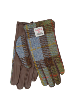 Harris Tweed Ladies Gloves A017 (Brown Leather) (ISL)