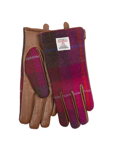 Harris Tweed Ladies Gloves - A031 (Brown Leather) (ISL)