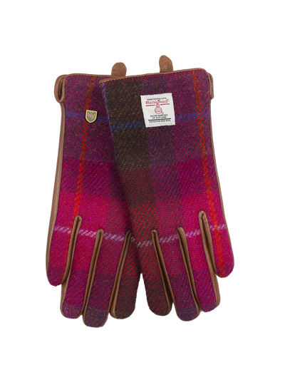Harris Tweed Ladies Gloves - A031 (Brown Leather) (ISL)