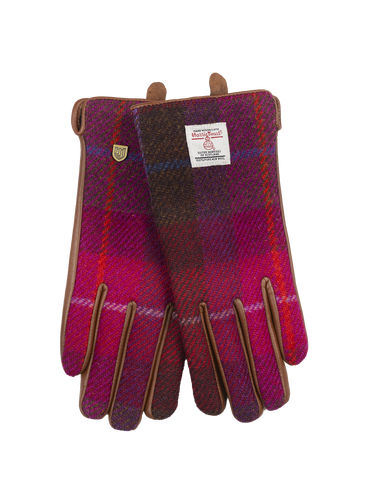 Harris Tweed Ladies Gloves - A031 (Brown Leather) (ISL)