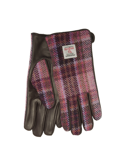 Harris Tweed Ladies Gloves - Burgundy Check (GA)