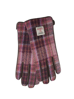 Harris Tweed Ladies Gloves - Pink/Burgundy Check (GA)