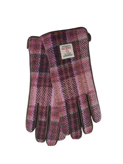 Harris Tweed Ladies Gloves - Pink/Burgundy Check (GA)