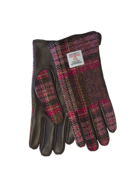 Harris Tweed Ladies Gloves - Burgundy/Pink Stewart (GA)