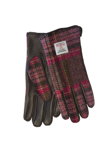 Harris Tweed Ladies Gloves - Burgundy/Pink Stewart (GA)