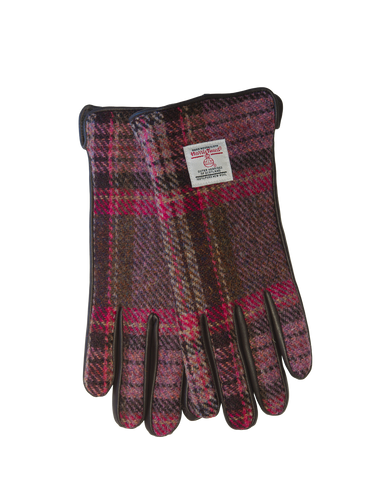 Harris Tweed Ladies Gloves - Burgundy/Pink Stewart (GA)