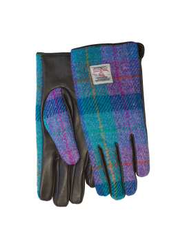 Harris Tweed Ladies Gloves - Green/Purple Tartan (GA)