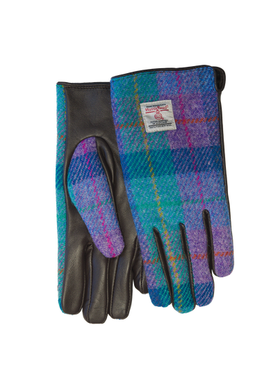 Harris Tweed Ladies Gloves - Green/Purple Tartan (GA)