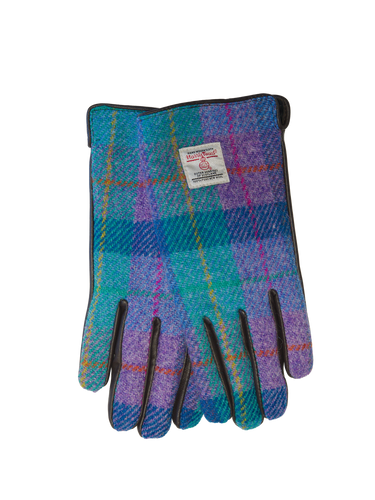 Harris Tweed Ladies Gloves - Green/Purple Tartan (GA)