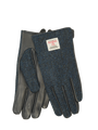 Harris Tweed Ladies Gloves Navy Herringbone (Black Leather) (ISL)