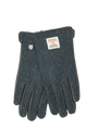 Harris Tweed Ladies Gloves Navy Herringbone (Black Leather) (ISL)