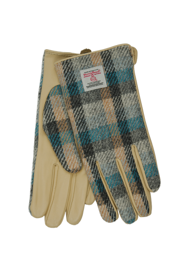 Harris Tweed Ladies Gloves - Islander Tartan (Cream Leather) (ISL)