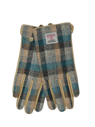 Harris Tweed Ladies Gloves Islander Check (Cream Leather) (ISL)