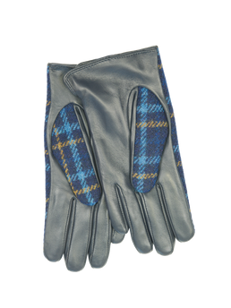 Harris Tweed Ladies Gloves Navy Tartan (Dark Navy Leather) (ISL)