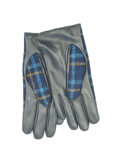 Harris Tweed Ladies Gloves Navy Tartan (Dark Navy Leather) (ISL)