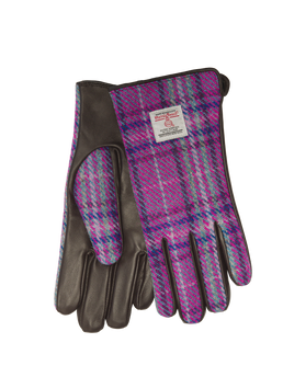 Harris Tweed Ladies Gloves - Purple/Mint Check (GA)