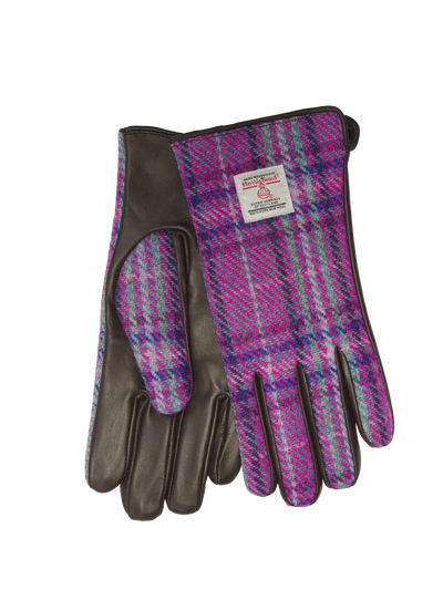 Harris Tweed Ladies Gloves - Purple/Mint Check (GA)