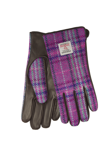 Harris Tweed Ladies Gloves - Purple/Mint Check (GA)