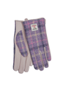 Harris Tweed Ladies Gloves Purple Tartan (Pale Pink Leather) (ISL)