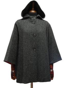 Harris Tweed Ladies Hooded Cape Dark Charcoal Herringbone