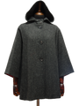 Harris Tweed Ladies Hooded Cape - Dark Charcoal Herringbone