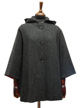 Harris Tweed Ladies Hooded Cape Dark Charcoal Herringbone