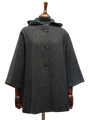 Harris Tweed Ladies Hooded Cape - Dark Charcoal Herringbone