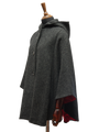Harris Tweed Ladies Hooded Cape - Dark Charcoal Herringbone