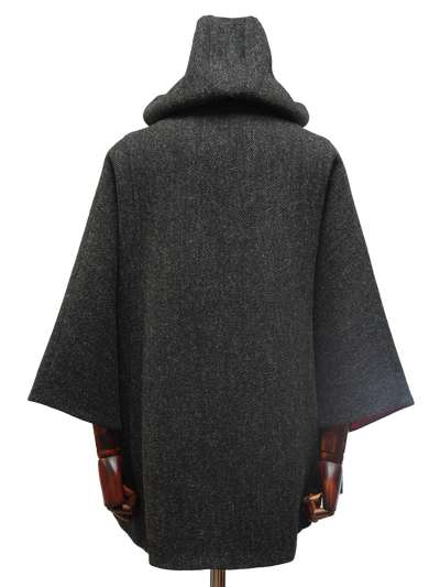 Harris Tweed Ladies Hooded Cape - Dark Charcoal Herringbone