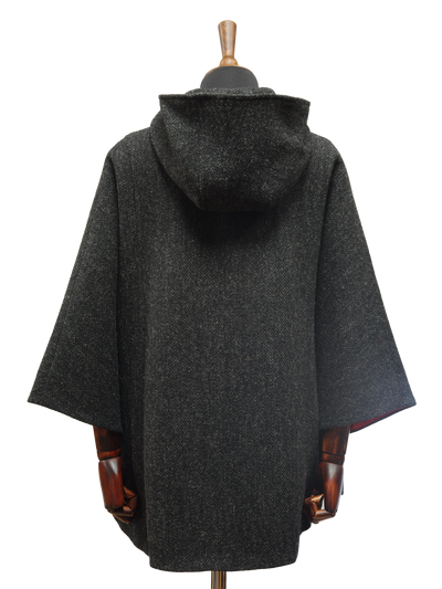 Harris Tweed Ladies Hooded Cape - Dark Charcoal Herringbone
