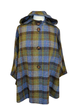 Harris Tweed Ladies Hooded Cape Denim Sage