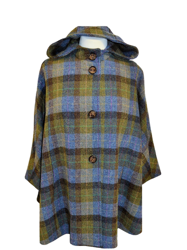 Harris Tweed Ladies Hooded Cape - Denim Sage