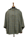 Harris Tweed Ladies Hooded Cape Green Herringbone With Overcheck