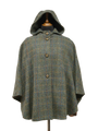 Harris Tweed Ladies Hooded Cape Green Herringbone With Overcheck