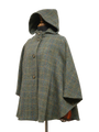 Harris Tweed Ladies Hooded Cape Green Herringbone With Overcheck