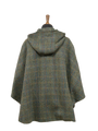 Harris Tweed Ladies Hooded Cape Green Herringbone With Overcheck