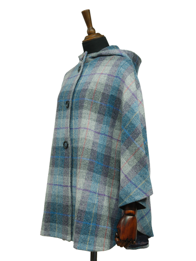 Harris Tweed Ladies Hooded Cape Lavender Check