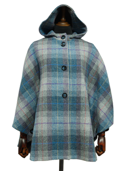 Harris Tweed Ladies Hooded Cape Lavender Check